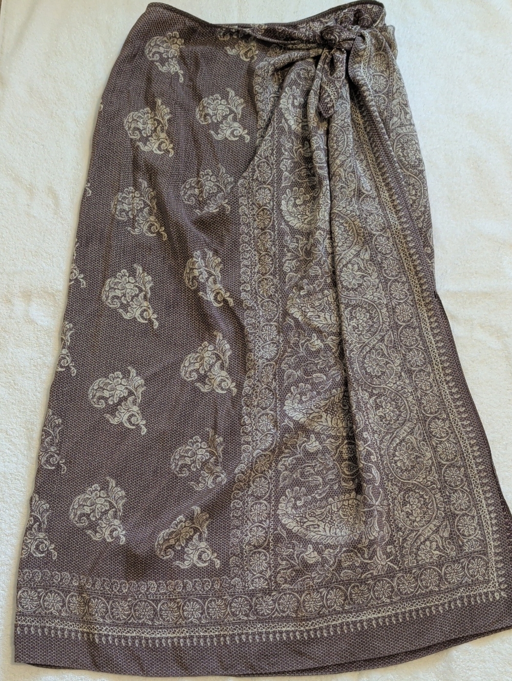 Vintage Emanuel Ungaro Brown/Taupe  Paisley Maxi Wrap Skirt Sarong Silk